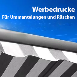 Werbedrucke für Markisen Kategorie Druck auf Markisen, Werbedrucke auf Markisen, Werbung auf Markisen, Logo auf Markisen