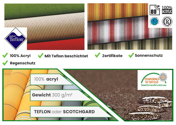 Selt-Stoffe, Selt-Markisen Stoffmuster, Eigenschaften der Markisenstoffe