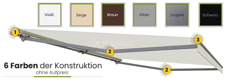 Markise Terrassen Farben der Konstruktion, Farben der Konstruktion von Selt-Markisen