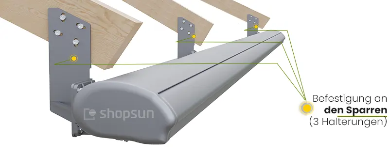 Montagemethode der Dakar-Markise an Sparrenhaltern