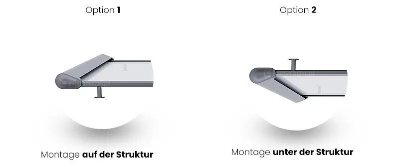 Veranda-Abdeckung kann auf der Struktur oder unter der Struktur aufgehängt montiert werden