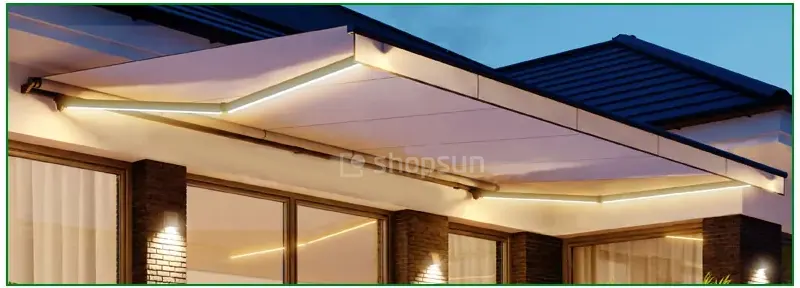 LED-Beleuchtung, Beleuchtung für Markisen, LED-Streifen für Terrassenmarkisen, beleuchtete Terrassenmarkise Silver Plus, Terrassenmarkise mit Bandbeleuchtung, Markisenzubehör - LEDs