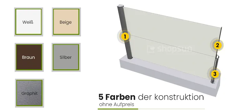 Seitenmarkisen Farben der Konstruktion, Pulverbeschichtung von Markisen, Terrassensichtschutz Farbpalette