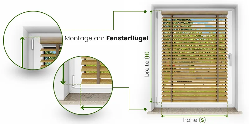 wie man ein Fenster für maßgefertigte Holzjalousien misst, die am Fensterflügel befestigt werden