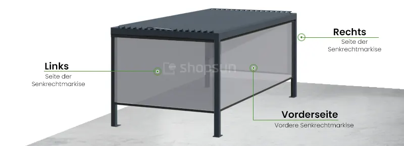 Freistehende Pergola SB350 Selt - Platzierung der Senkrechtmarkisen 120zip